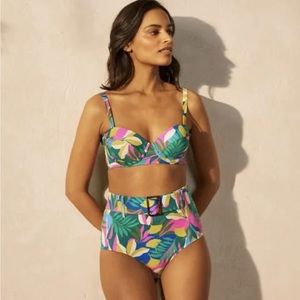 NWOT Boden Kythira Belted Bikini Palm Leaf Tropical Flora High Waisted